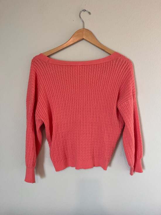 Venus, Salmon Pink, Lush Textured Button Front Cropped Cardigan, Medium - Picture 2 of 3